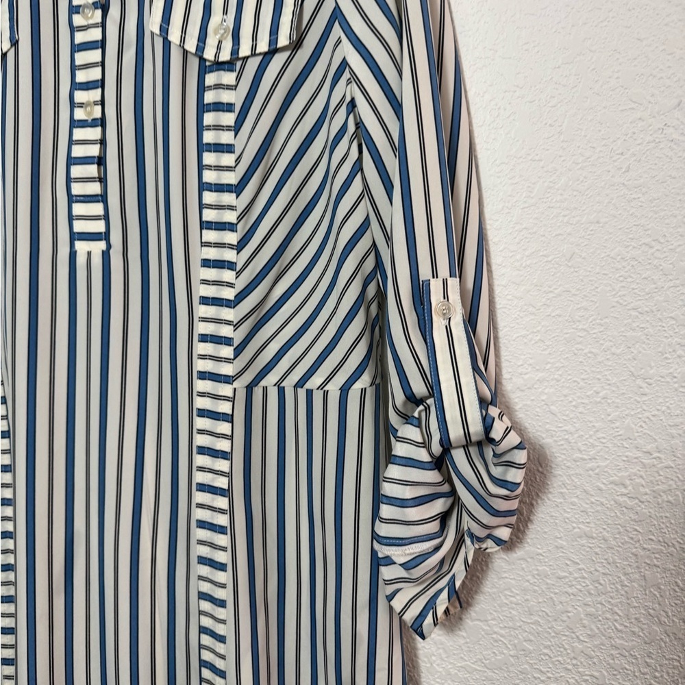 ECI New York Blue and White Striped Long Sleeve Shirt  Dress - Picture 5 of 9